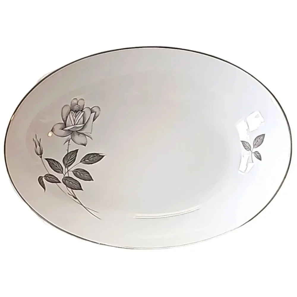 Queens Royal Fine China Japan Vintage Black Rose Pattern Serving Dish 10